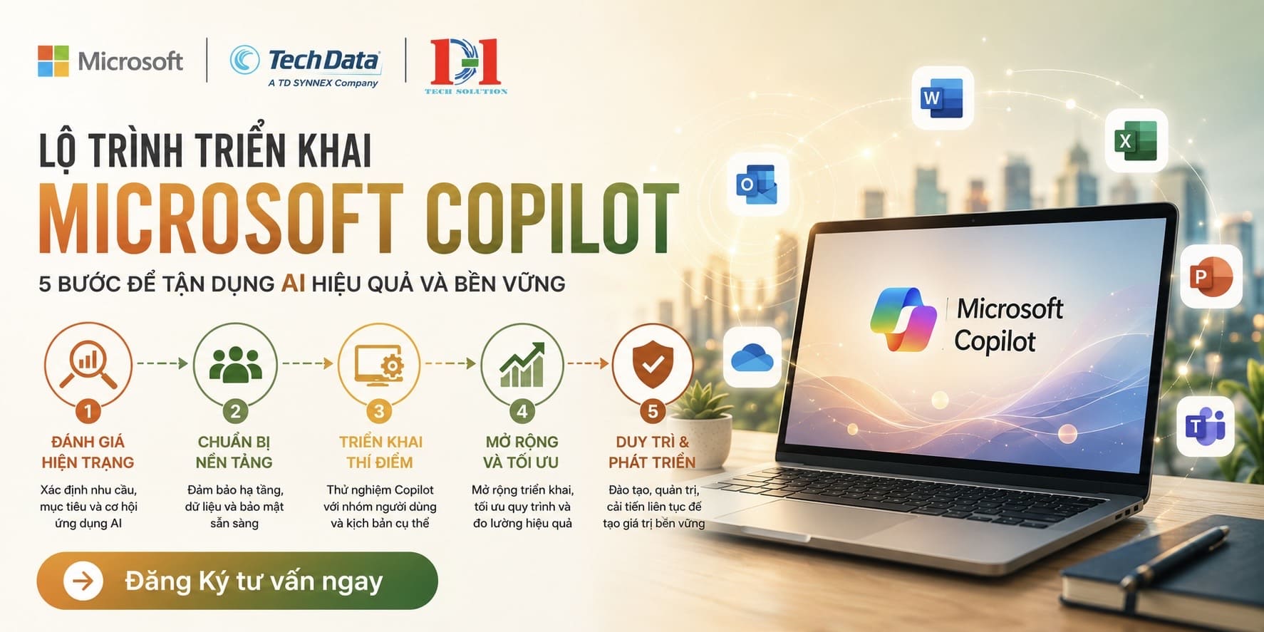 LỘ TRÌNH TRIỂN KHAI MICROSOFT COPILOT CHO DOANH NGHIỆP: 5 BƯỚC ĐỂ TẬN DỤNG AI HIỆN QUẢ VÀ BỀN VỮNG