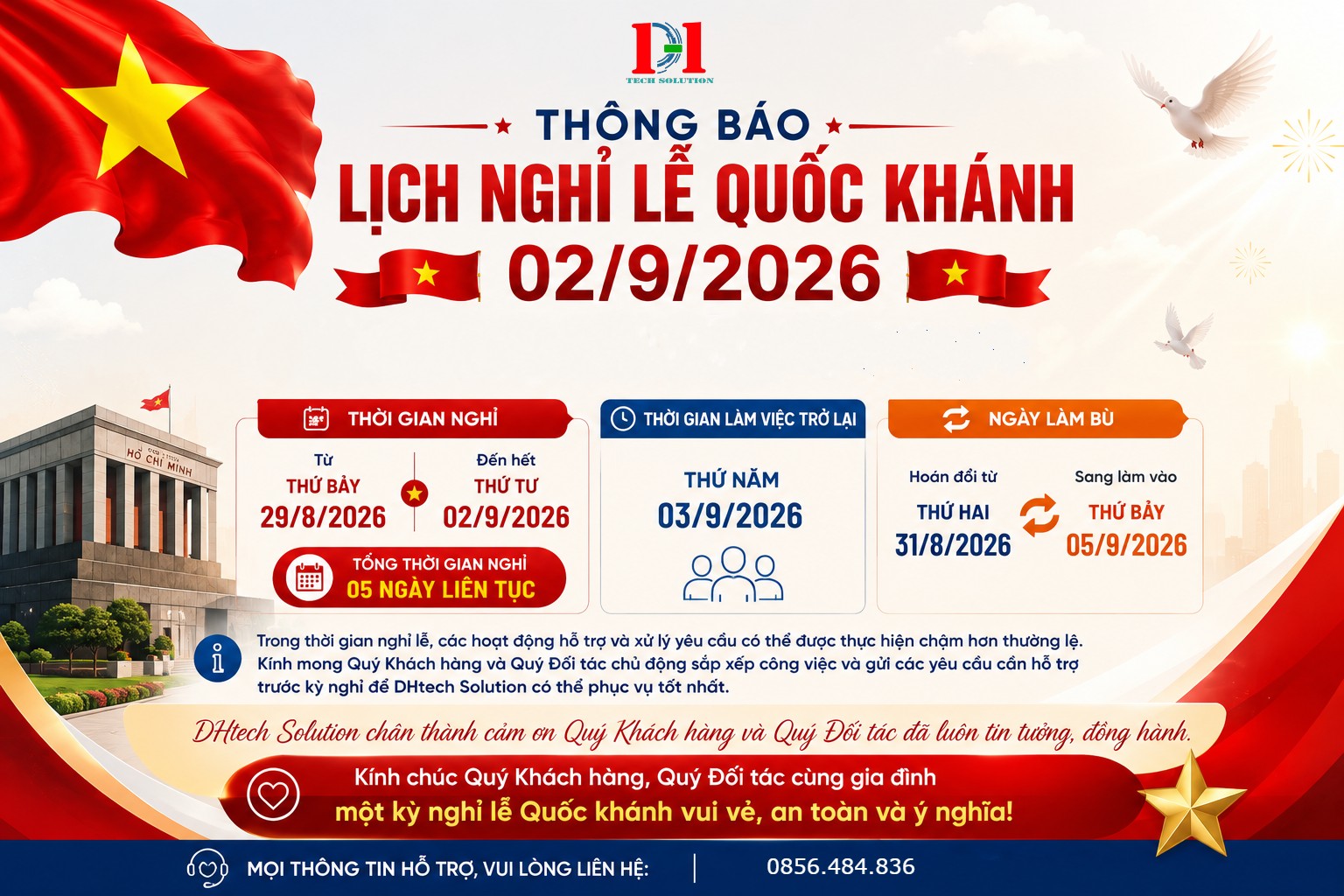 THÔNG BÁO LỊCH NGHỈ LỄ QUỐC KHÁNH 02/9/2026